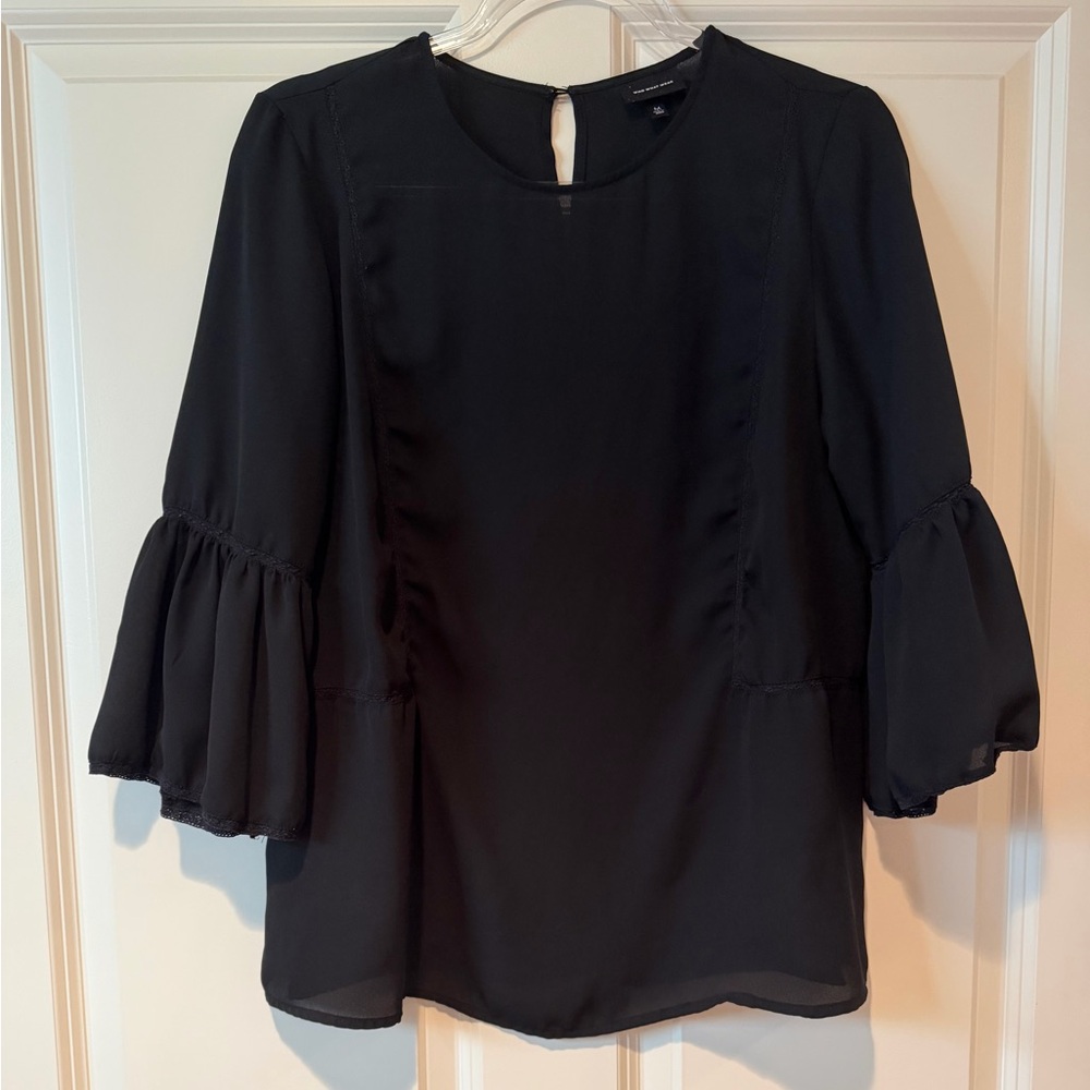 Who What Wear Elegant Black Bell Sleeve Women's Top